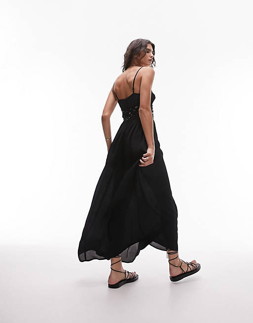 Topshop beaded waist maxi dress in black | ASOS
