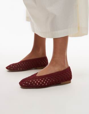 Topshop - Beatti - Flache, gewebte Schuhe in Rot
