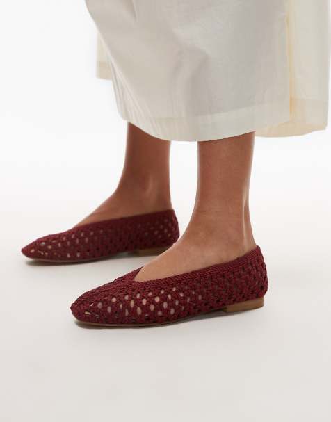 Topshop – Beatti – Flache, gewebte Schuhe in Rot - view 1