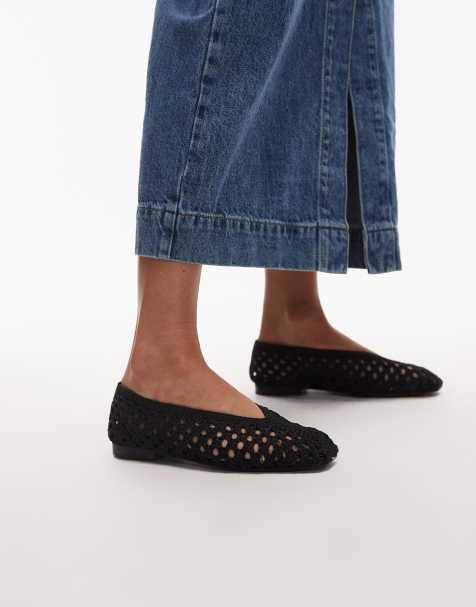 Topshop - Beatti - Geweven platte schoenen in zwart - view 1