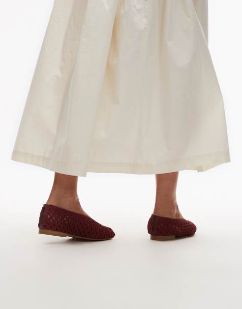 Topshop Beatti woven flat shoe in red - view 2