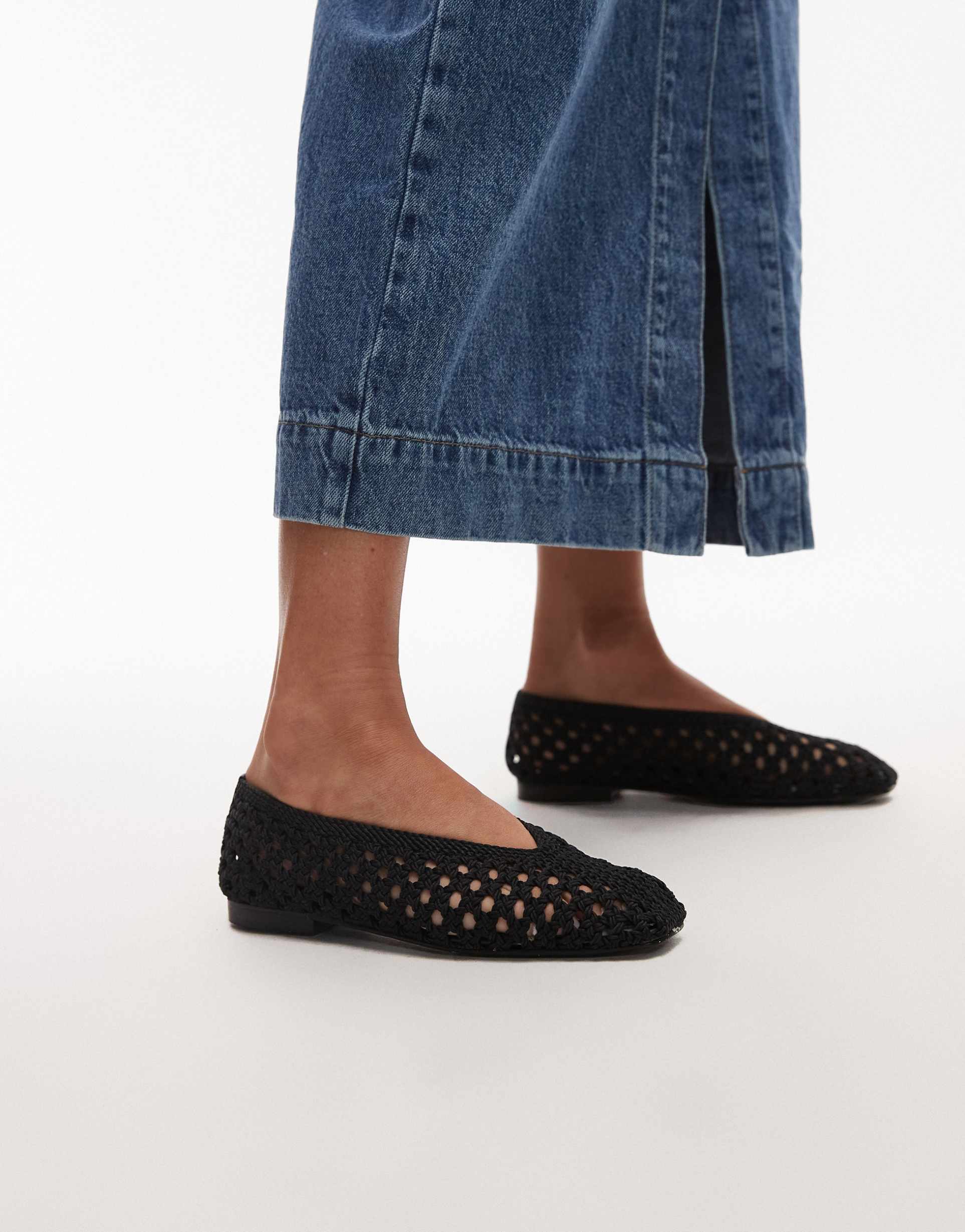 topshop beatti woven flat shoes in black
