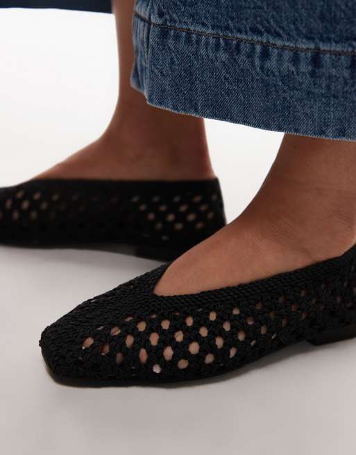 Topshop Beatti woven flat shoes in black