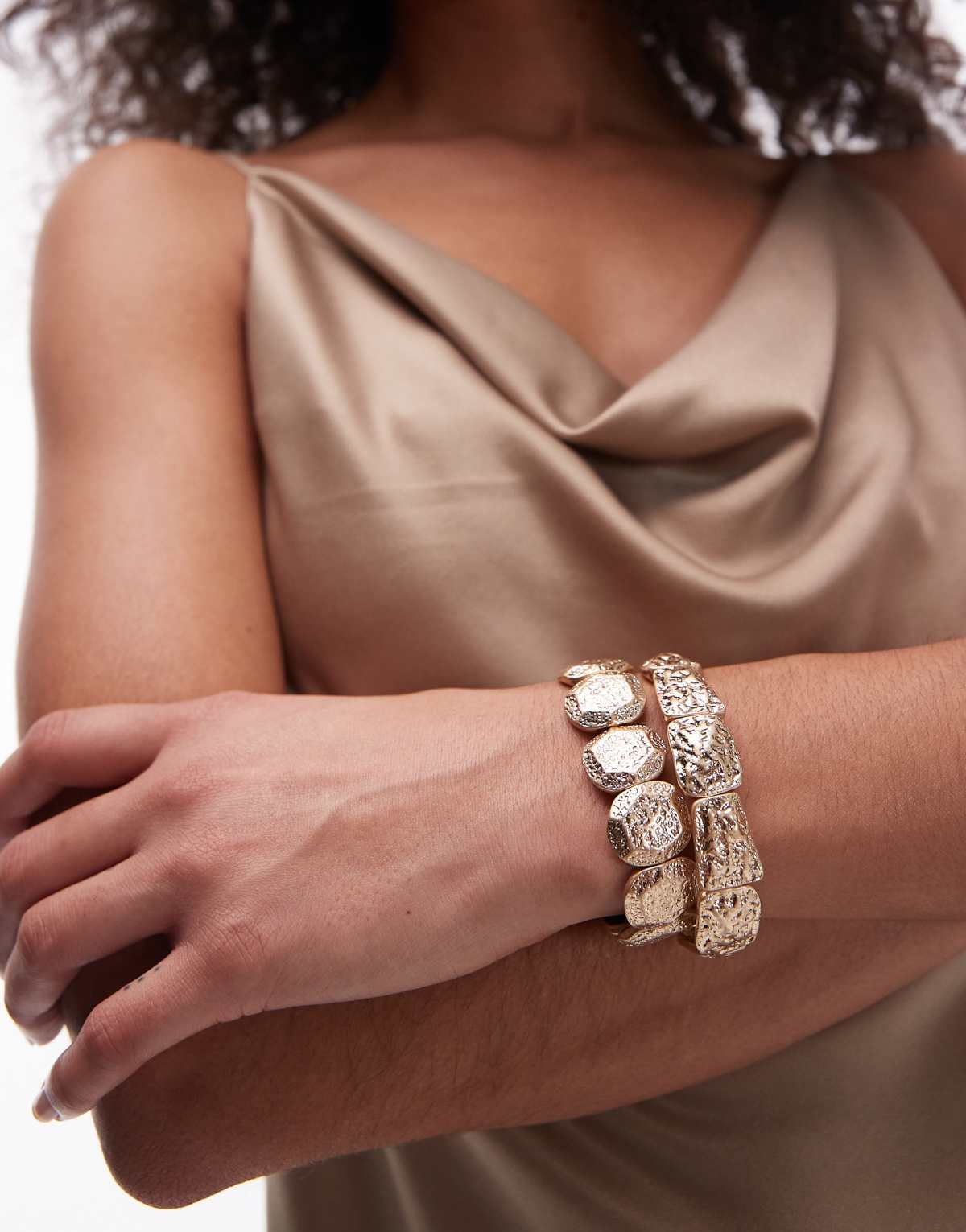 Topshop Beau 2 pack bracelets in gold tone