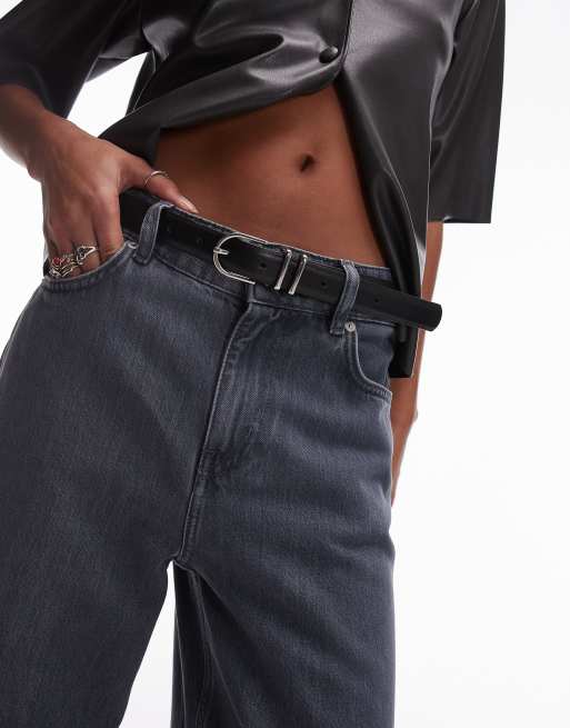 Topshop - Beau - Dunne riem van leer in zwart