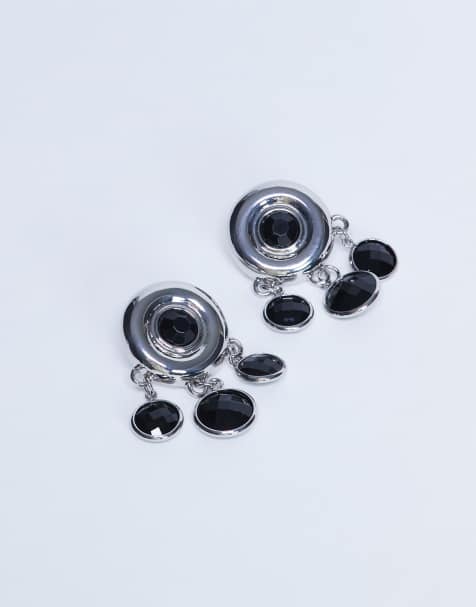 Topshop - Becca - Boucles d'oreilles pendantes - Argenté/noir - view 1