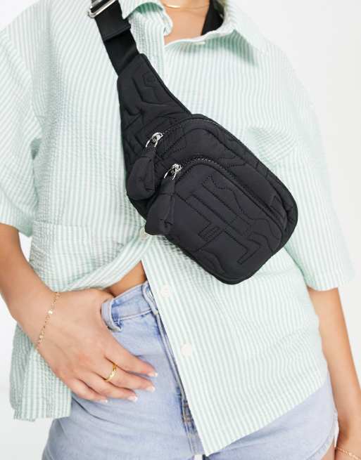 Topshop Becca Gesteppte Nylon Gurteltasche in Schwarz ASOS