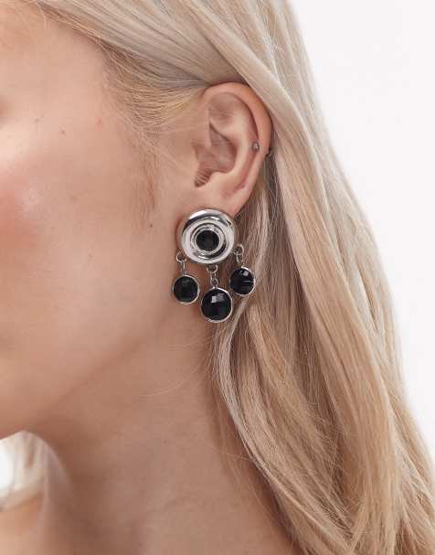 Topshop - Becca - Sølvfarvede øreringe med sorte vedhæng - view 1