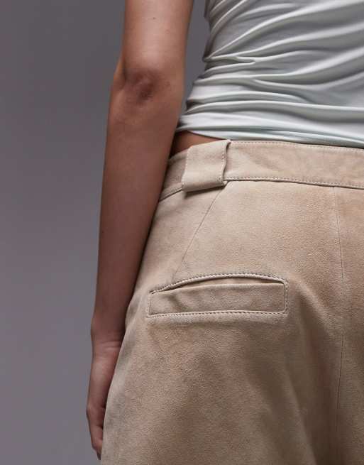 Topshop – Beiga shorts i äkta mocka, 3 av 5