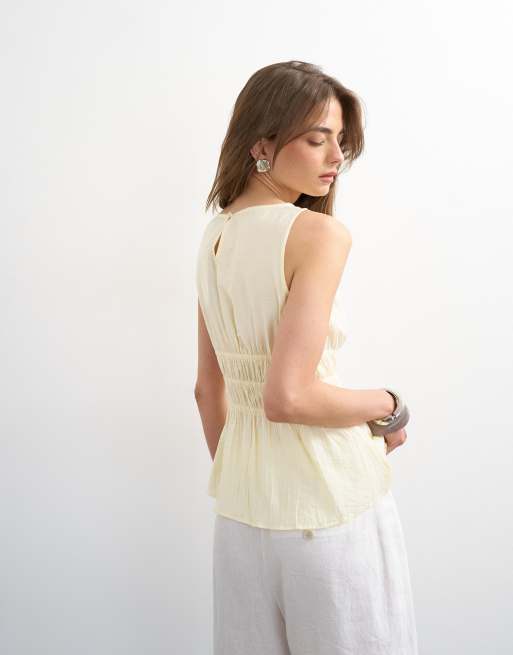 Topshop – Beige, ärmlös topp med smockad detalj, 4 av 4