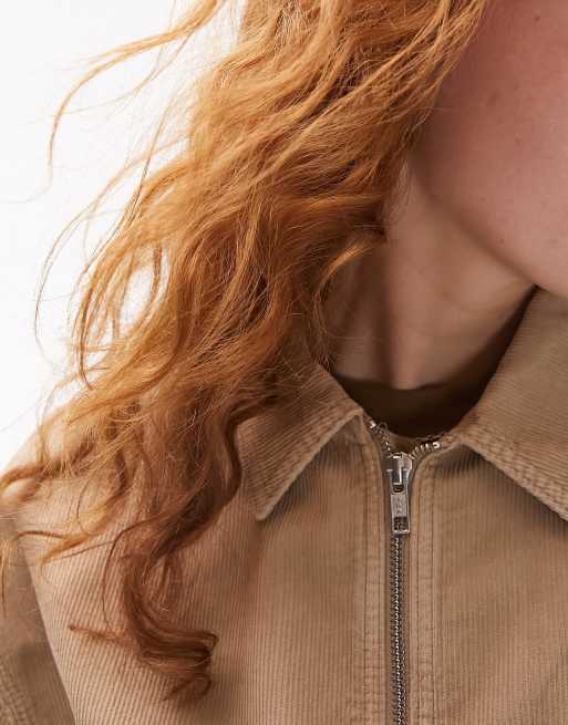 Topshop - Beige bomber-jakke med stor krave i fløjl, 2 af 4