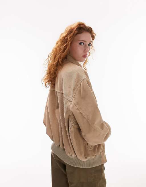 Topshop - Beige bomber-jakke med stor krave i fløjl, 4 af 4