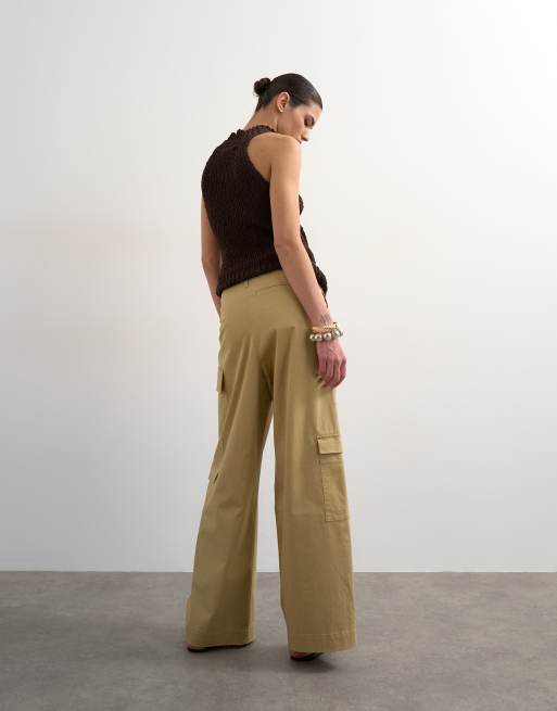Topshop - Beige cargobukser med brede ben og bindebånd i taljen samt A-form, 4 af 5
