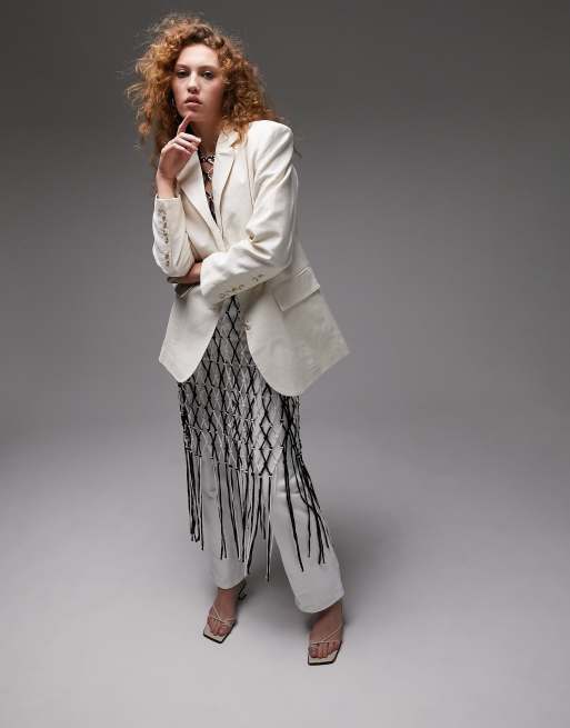 Topshop – Beige, enkelknäppt kavaj i linnemix, del av set, 4 av 4