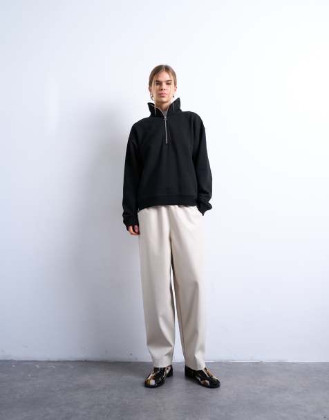 Topshop - Beige halvlange pull on-bukser i imiteret læder - view 1