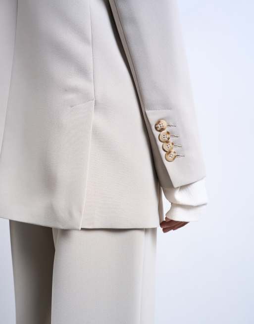 Topshop – Beige kavaj i relaxed fit med 2 knappar, del av set, 2 av 4