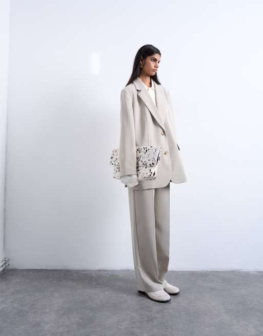 Topshop – Beige kavaj i relaxed fit med 2 knappar, del av set, 4 av 4