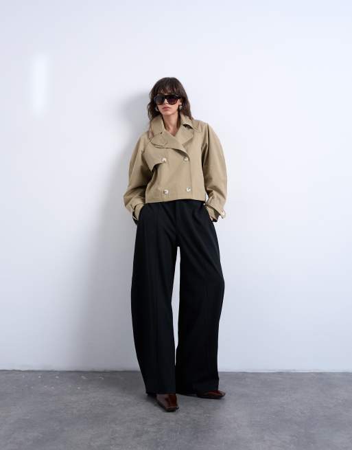 Topshop - Beige kort trenchcoat med ovale ærmer i bomuld, 2 af 4