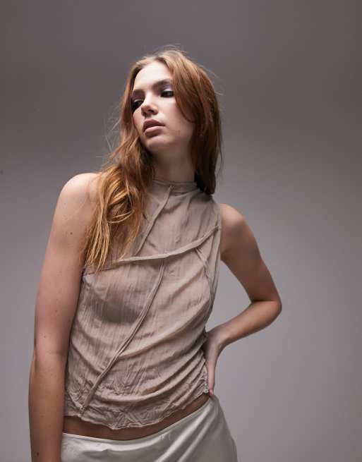 Topshop – Beige krinklat linne
