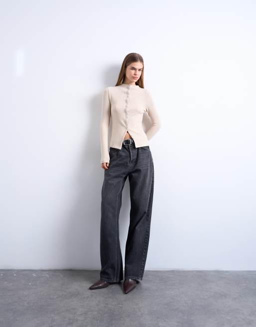 Topshop – Beige, långärmad kofta med knäppning, 2 av 4