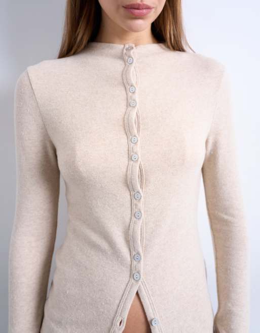 Topshop – Beige, långärmad kofta med knäppning, 3 av 4