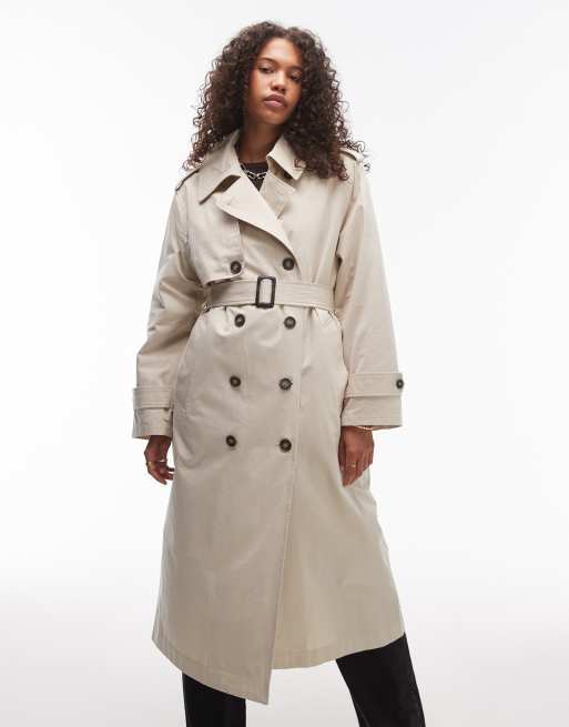 Topshop - Beige longline-trenchcoat med aftageligt for i imiteret lammeskind 