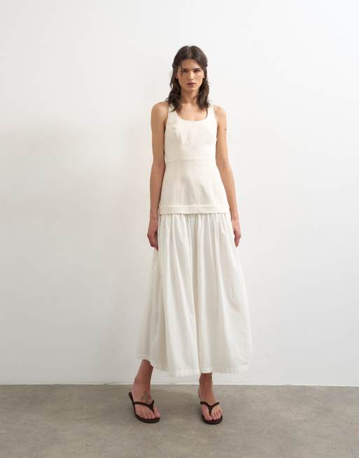 Topshop – Beige maxiklänning med sänkt midja och vid kjol i kraftig twill, 2 av 4