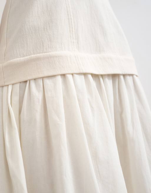 Topshop – Beige maxiklänning med sänkt midja och vid kjol i kraftig twill, 3 av 4