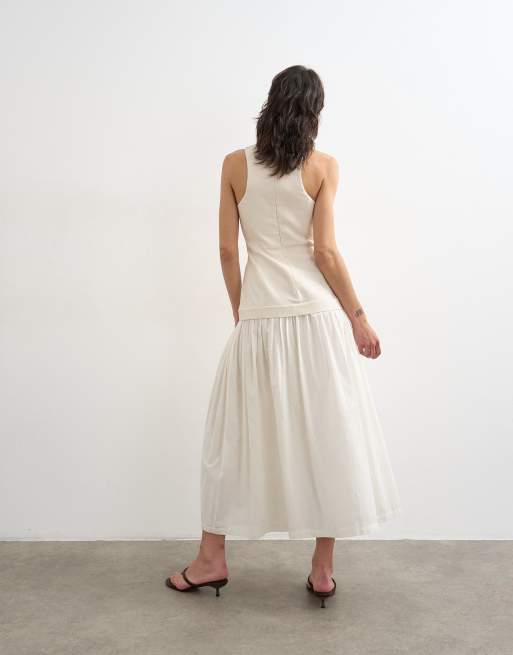 Topshop – Beige maxiklänning med sänkt midja och vid kjol i kraftig twill, 4 av 4