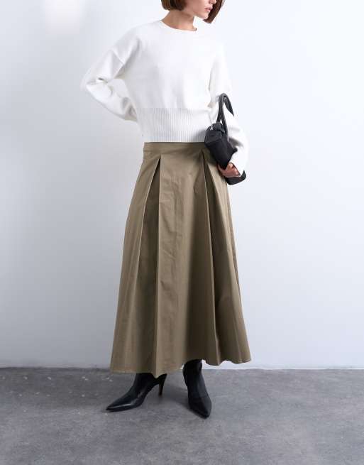 Topshop – Beige midikjol med veck framtill, 2 av 5