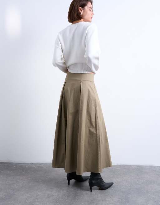 Topshop – Beige midikjol med veck framtill, 5 av 5