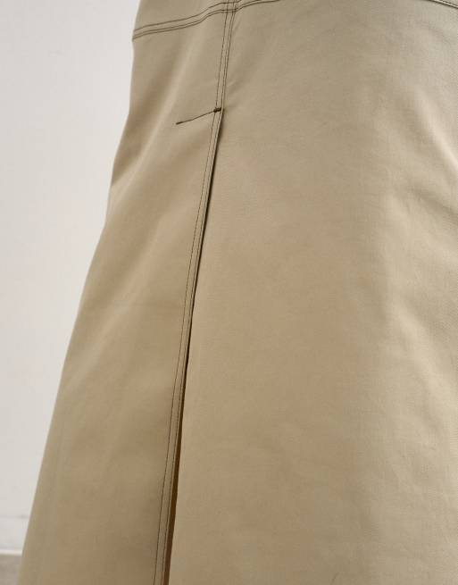 Topshop - Beige midinederdel med søjlesnit og kontrasterende syninger, 5 af 5