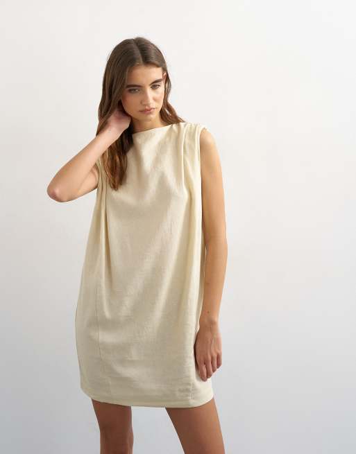 Topshop – Beige miniklänning i linnerikt tyg med överdrivna axlar, 2 av 4