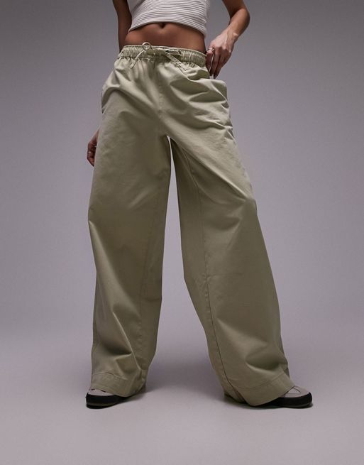 Topshop - Beige og casual bukser med lige ben og løbesnor i taljen