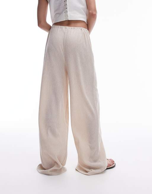 Topshop - Beige og oversized bukser med løbesnor og lige ben i krølstof, 2 af 5