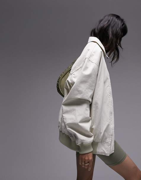 Topshop - Beige oversized bomberjakke med oversized krave i bomuld - view 1