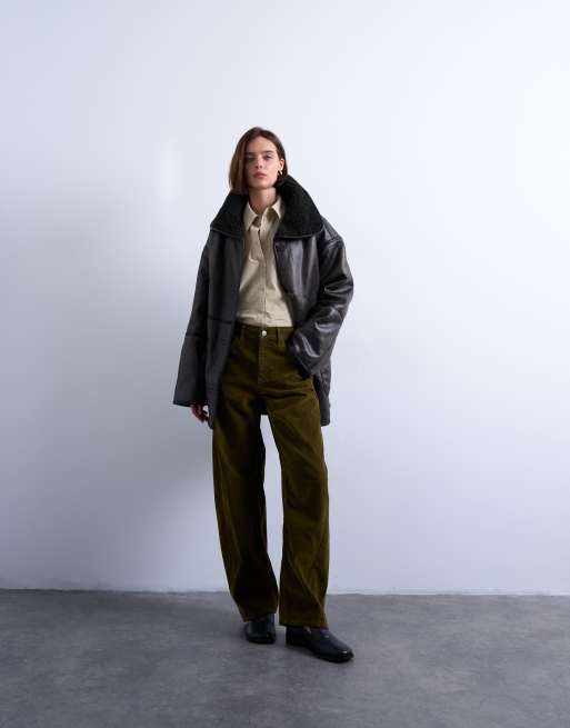 Topshop - Beige oversized skjorte med indsyet talje i poplin, 3 af 4
