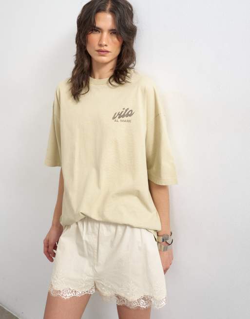 Topshop - Beige oversized T-shirt med 'Little Italy'-grafik, 4 af 4