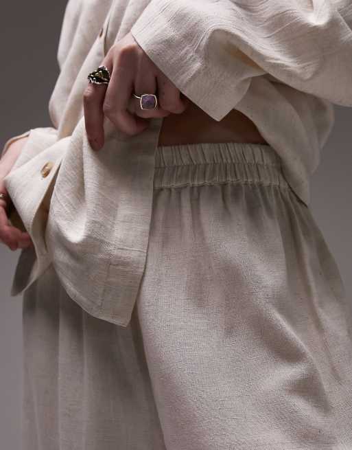 Topshop - Beige pyjamassæt med skjorte og bukser i hørlook , 3 af 4