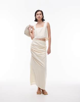 Topshop – Beige, rak midikjol med indragna kanter, del av set - view 1