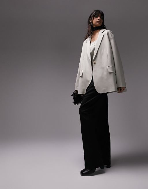 Topshop - beige skræddersyet oversized grandad-blazer - Del af sæt, 3 af 4