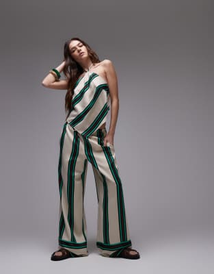 Topshop - Beige sæt med bordeaux og blågrønne striber i satin - view 1