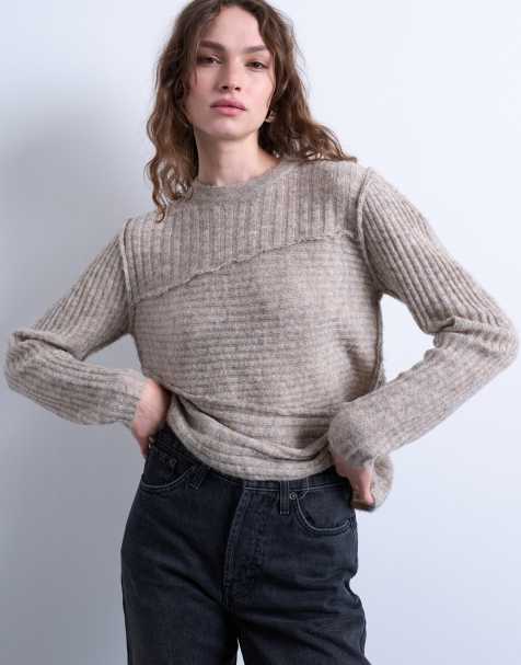 Topshop – Beige, stickad och asymmetrisk topp, del av set - view 1