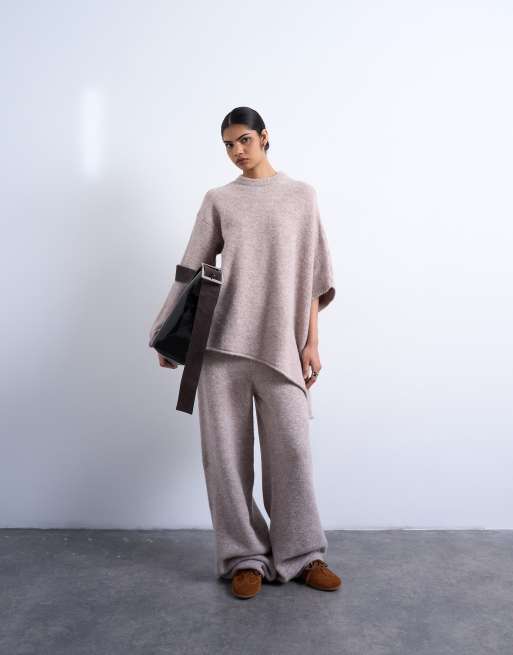 Topshop – Beige, stickad poncho i slouchy-stil, del av set, 2 av 4