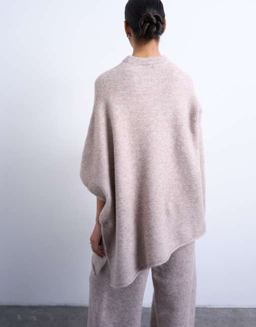 Topshop – Beige, stickad poncho i slouchy-stil, del av set, 4 av 4