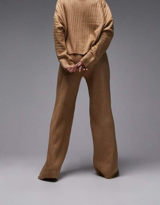 Topshop – Beige, stickat mysset med ribbad kofta och vida byxor, 2 av 4
