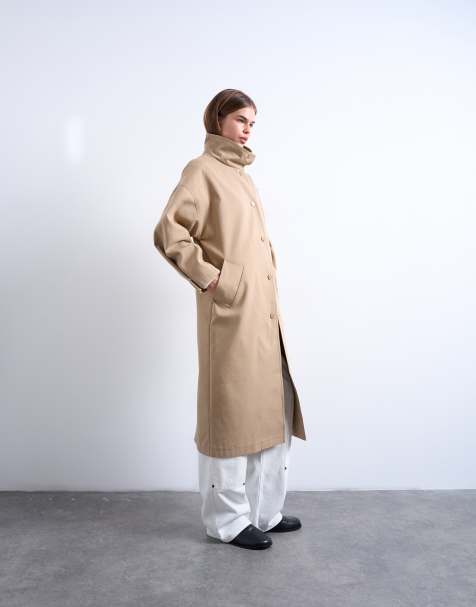 Topshop – Beige, stilren trenchcoat i oversize med ståkrage - view 1