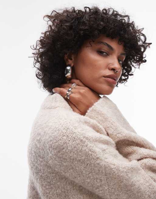 Topshop - Beige striktrøje i bouclé med rund hals, 2 af 4