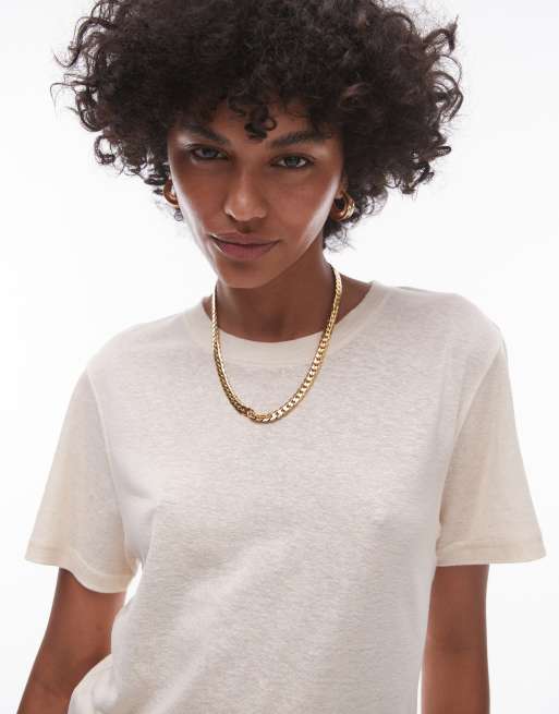 Topshop - Beige T-shirt i hør, 2 af 4