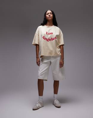 Topshop – Beige t-shirt i jersey med LA-tryck - view 1